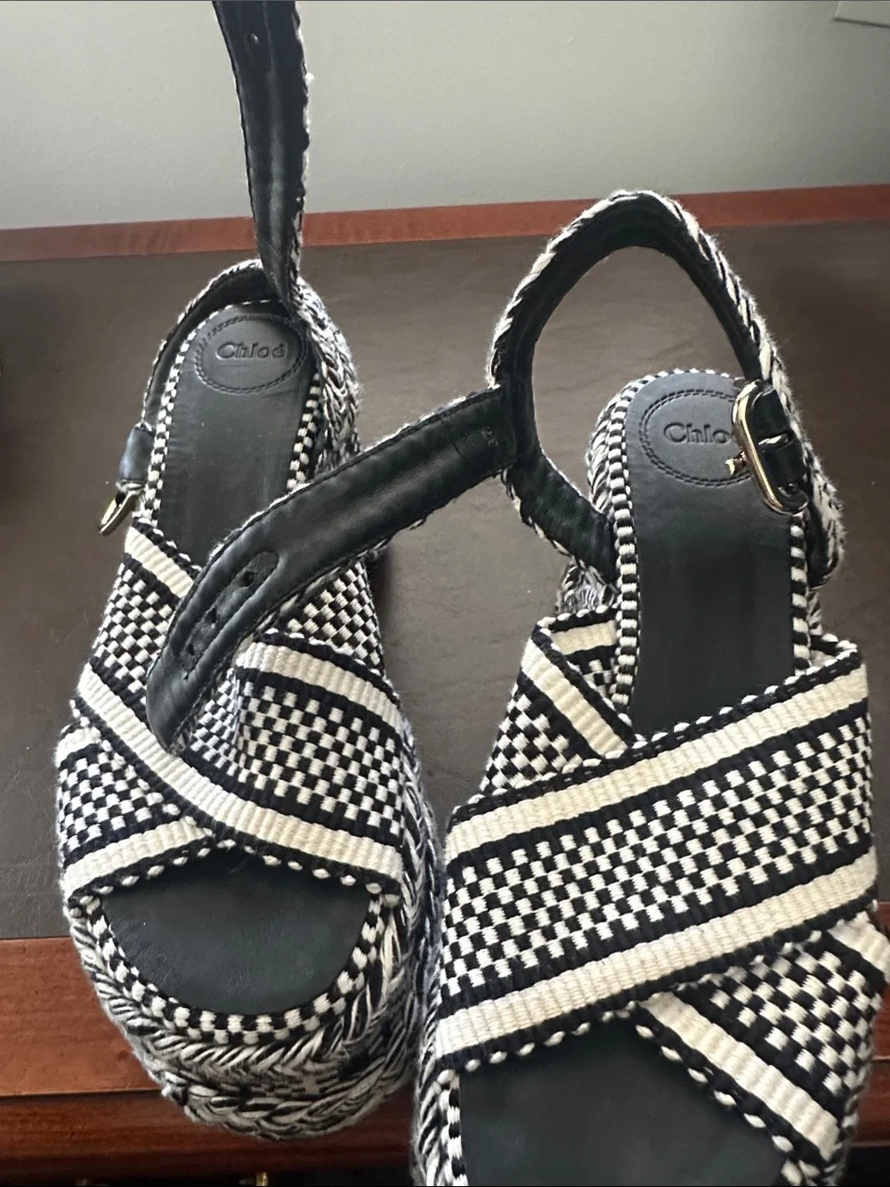 Chloe x Bergdorf Goodman exclusive Amambaih Black&White Braided Platform Sandals
